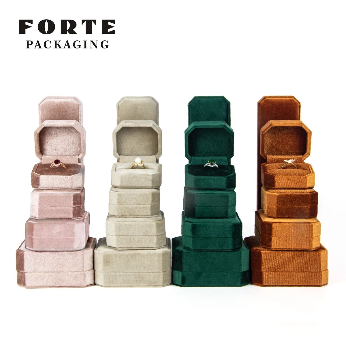 FORTE Factory Custom New Design Luxury Ring Necklace Bracelet Jewelry Box Octagonal Shape Velvet Jewelry Packaging Box With Logo