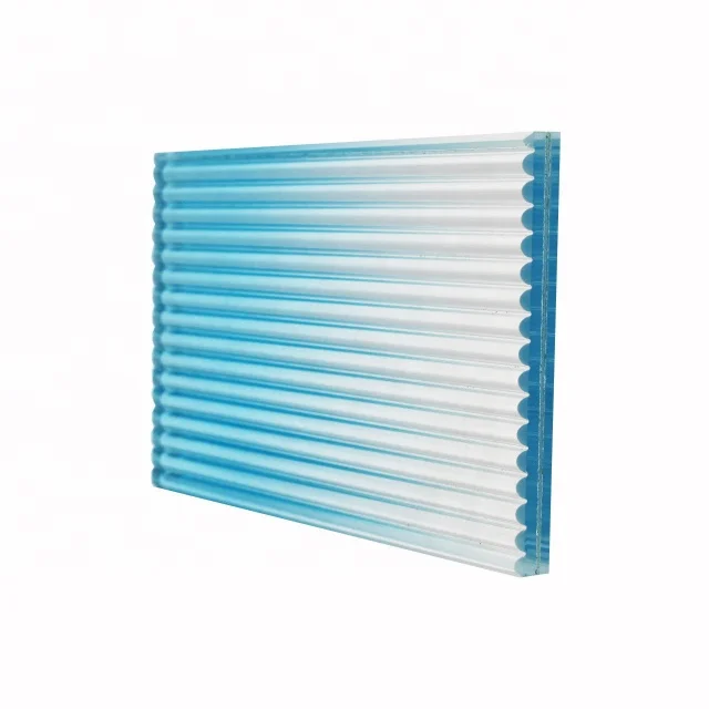 building vidro float fantasia blue gradient rippled reeded ribbed patterned figured textured laminated glass for decoration