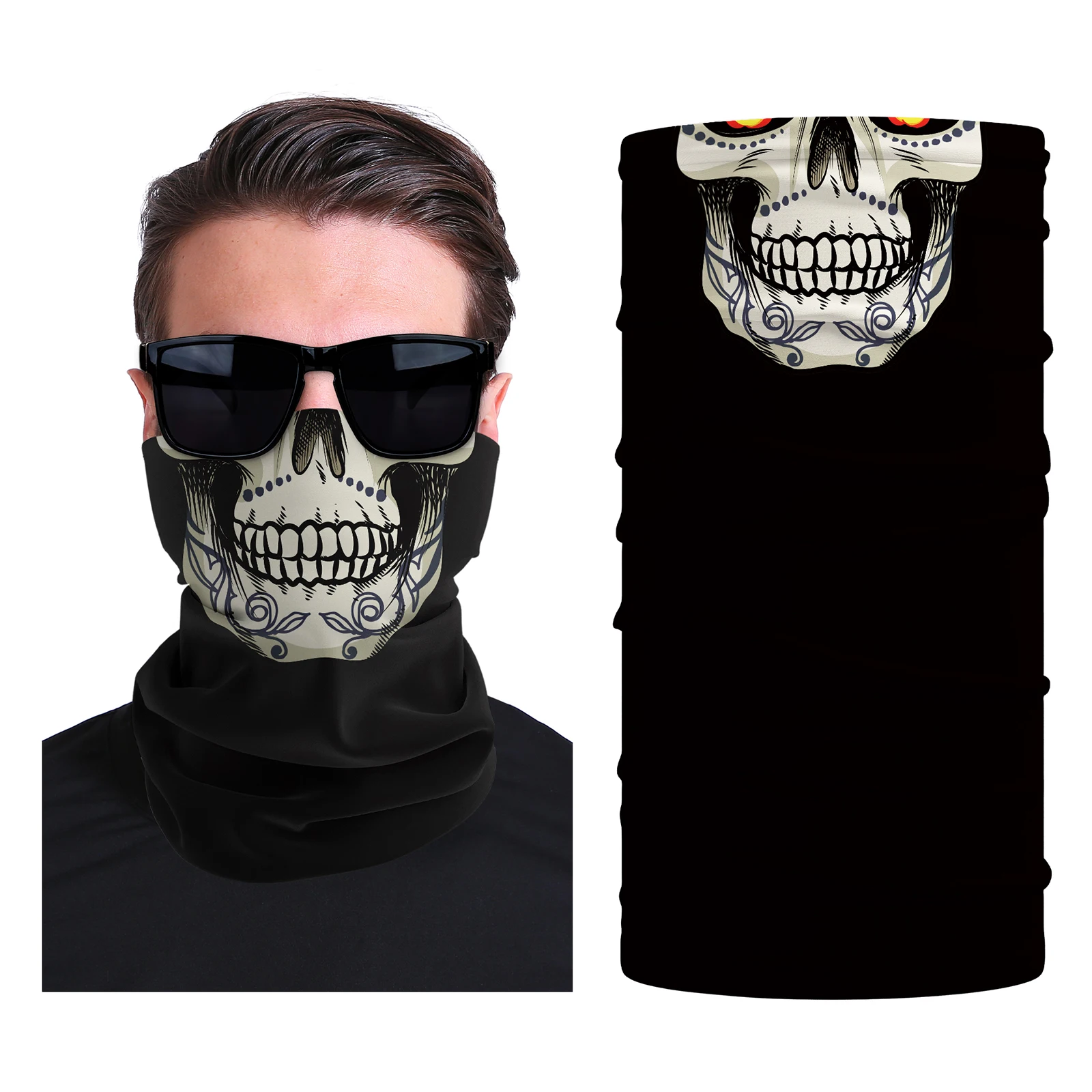 Black Face Shield Riding Motorcycle Head Skull Balaclava Warm Neck Gaiter Face Protector Mask Bandana
