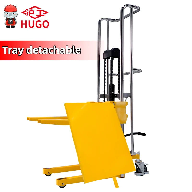 HUGO Portable Lifting Platform Hand Lift Mini Manual Hydraulic Tire Stacker Forklift