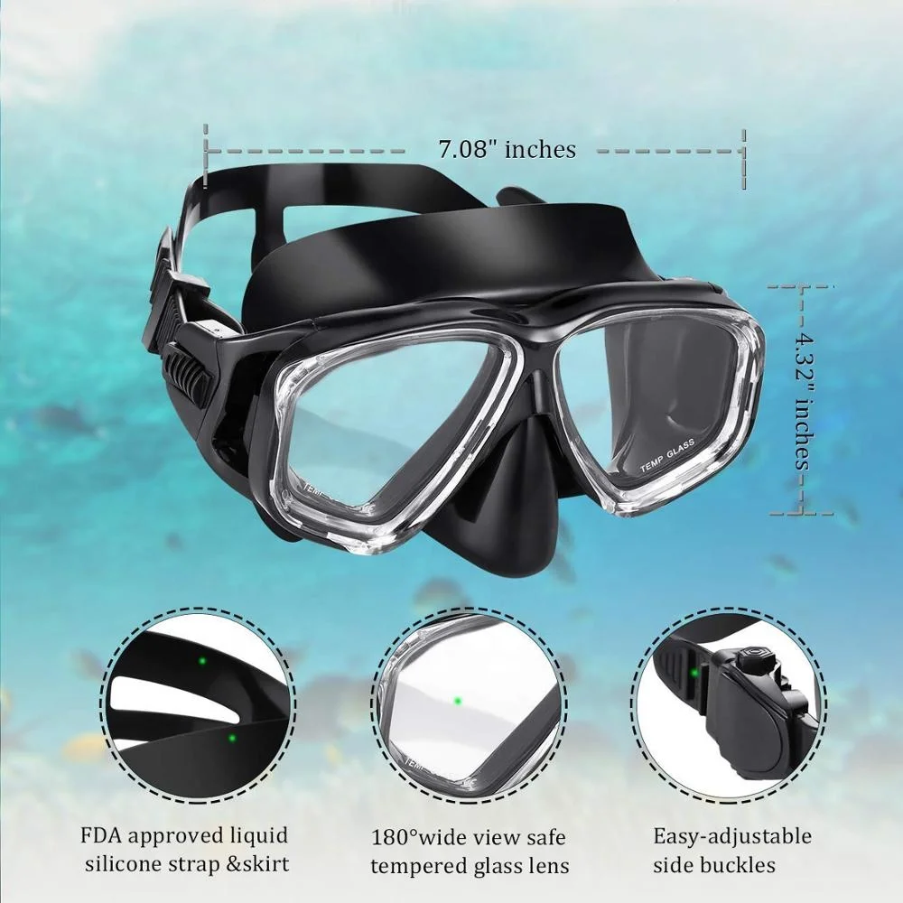 2019 top quality tempered glass lens silicone swimming scuba diving goggles snorkeling gear snorkel mask