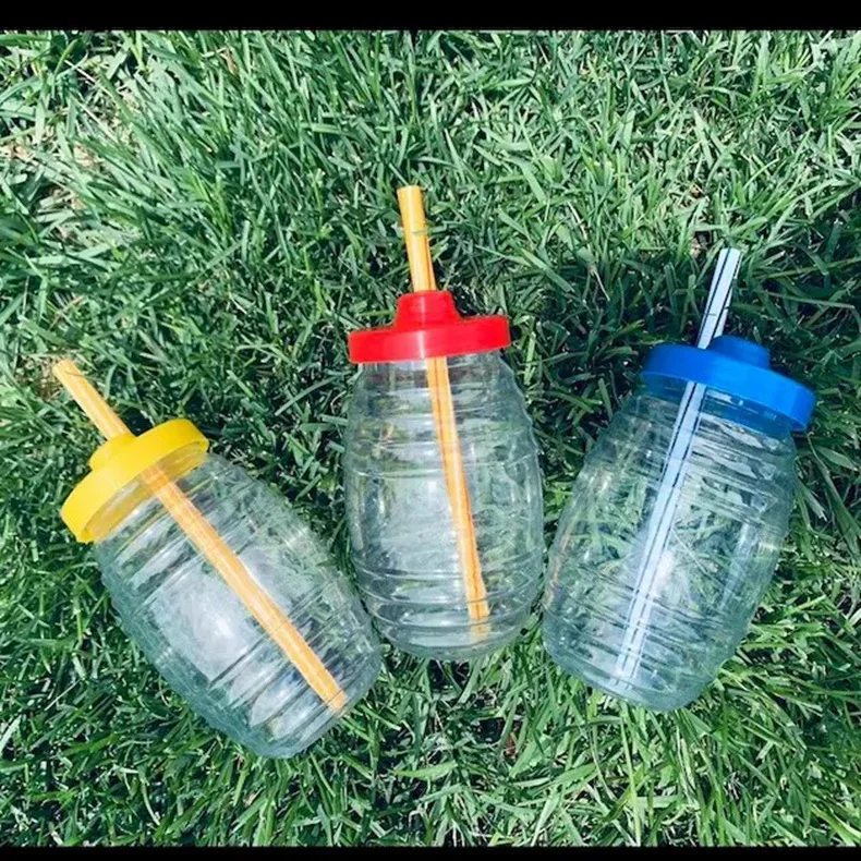 32oz Plastic Traditional Mexican Mini Vitrolero Barrel Shaped Cups with Colorful Leak proof Lids Straws included