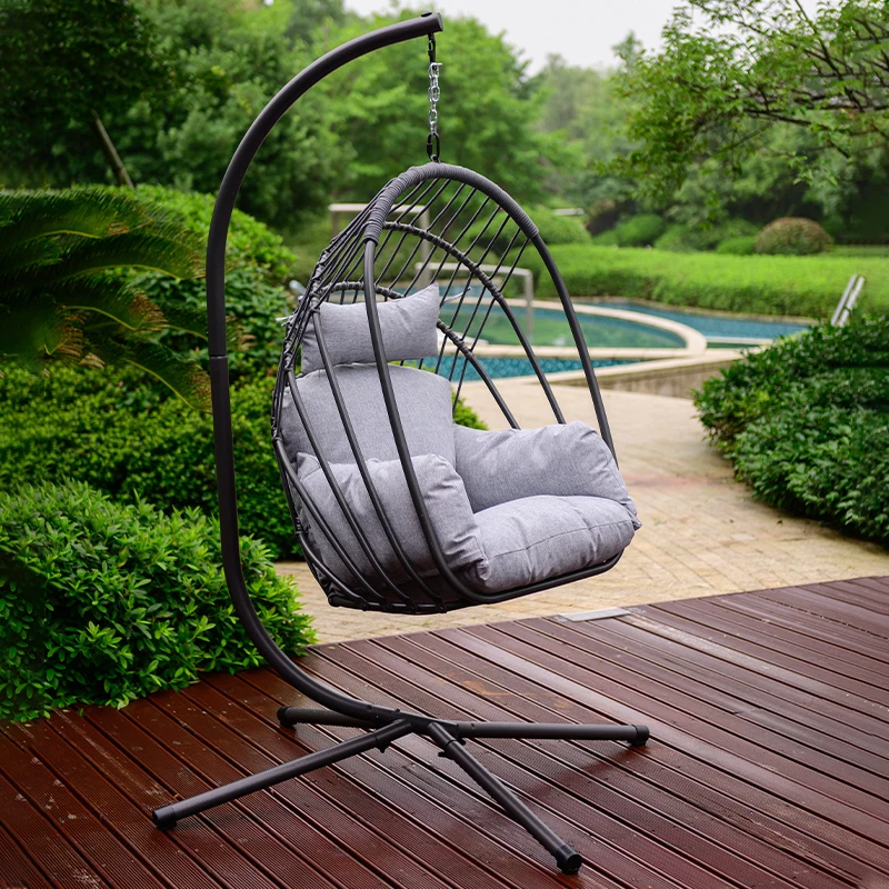 High Quality Garden Two Person Egg Chair Outdoor Furniture Steel Material Outdoor Garden Furniture Egg Swing Chair with Stand