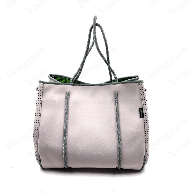 Light Pink Half Perforated Large Neoprene Bag Beach Tote Bag for Women with Inner Zipper Pockets