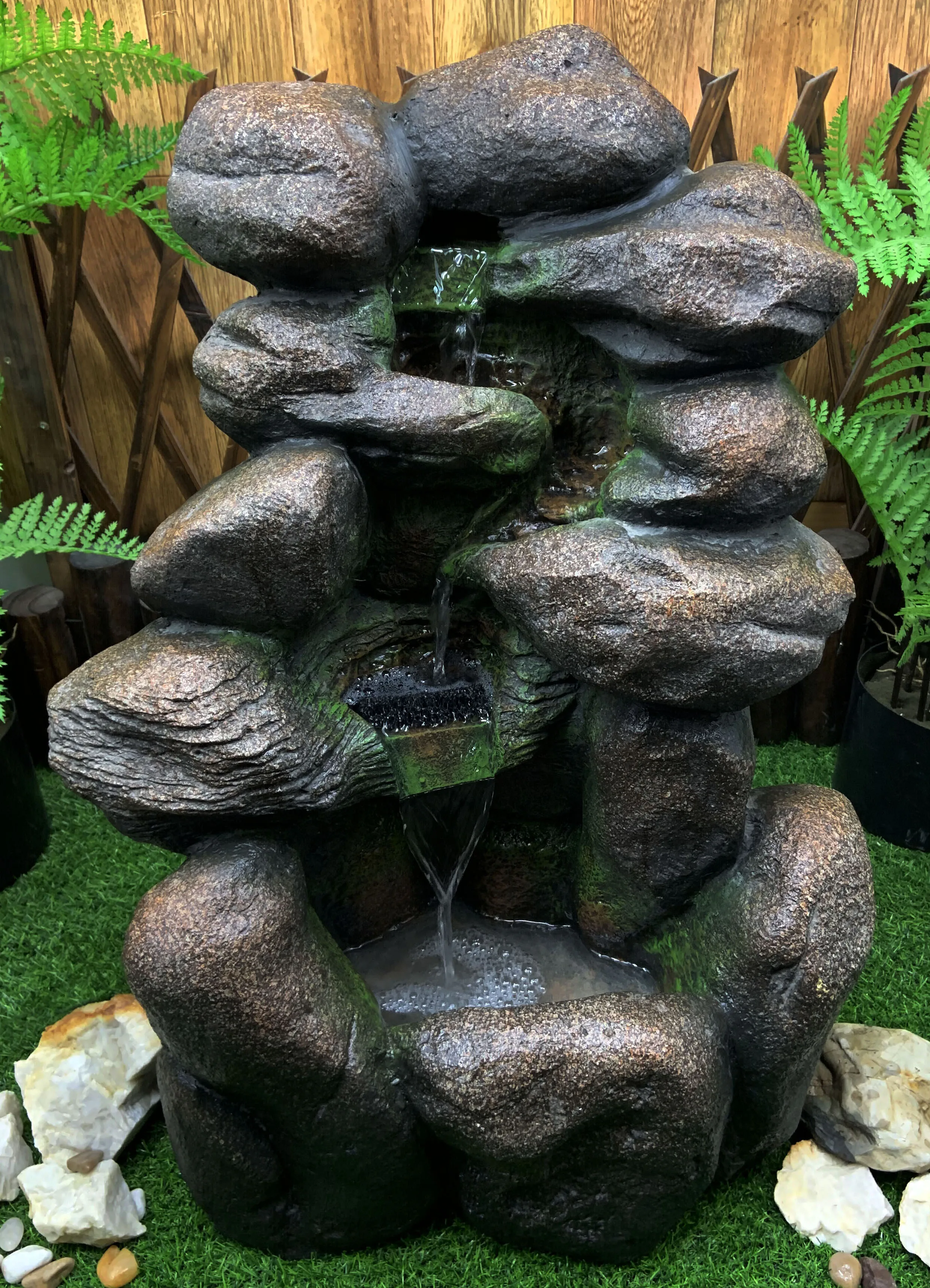 Glass fiber  Rainforest Rock Waterfall  Outdoor Fountain with LED Lights