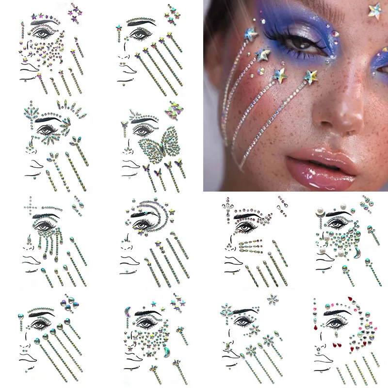 Newest 12 Styles Special Design Party Joy Tear Eye Sticker Glitter Adhesive Rhinestone Sticker Forehead Face Gems Sticker