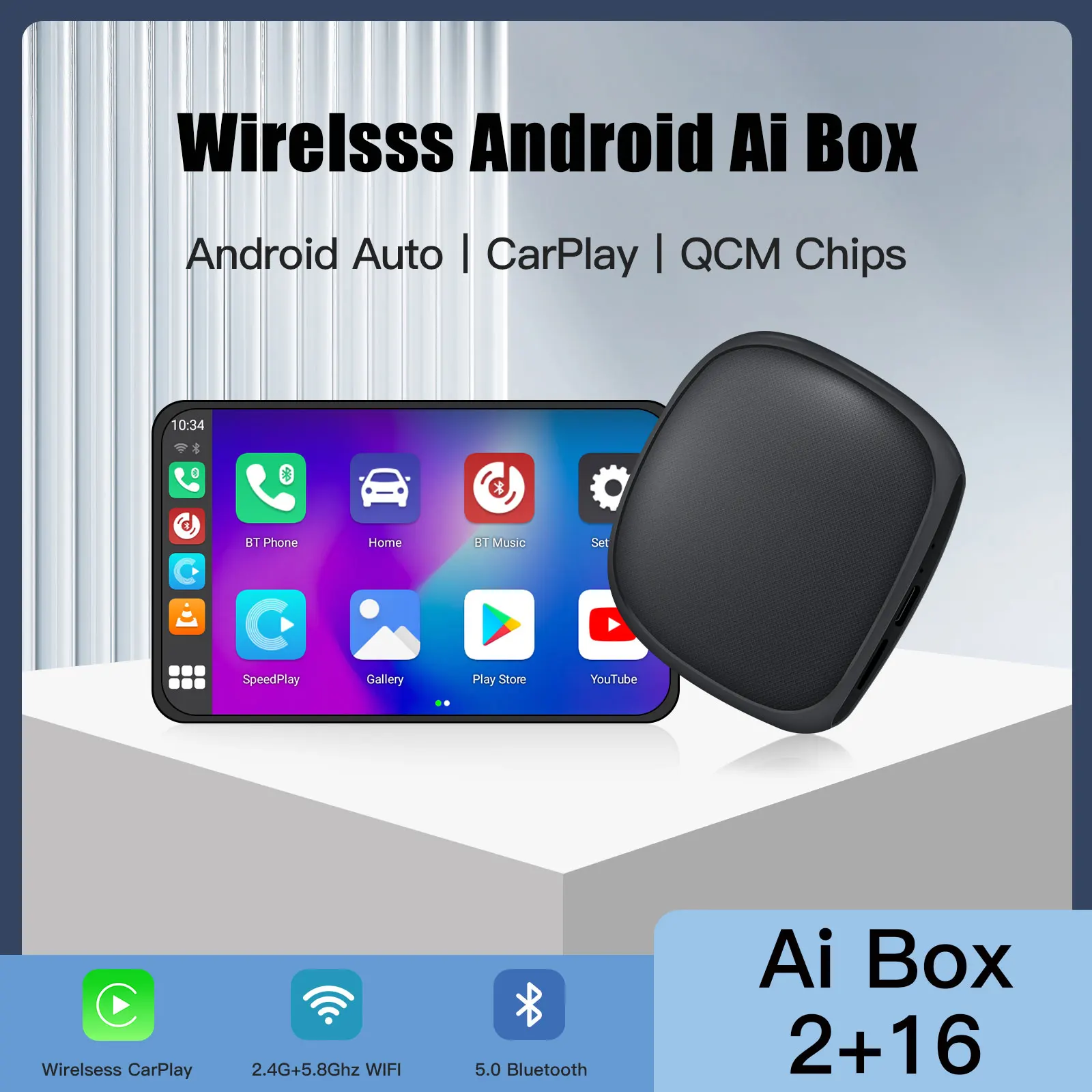 CarPlay Ai Box Android 11.0 Wireless Carplay Android Auto Qualcomm 2290 4Core 2G+16G For Netflix YouTube For Toyota Volvo VW Kia