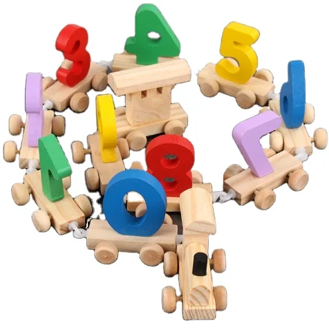 Educational Puzzle Assemble Color Building Block Wooden Toys Digital Train