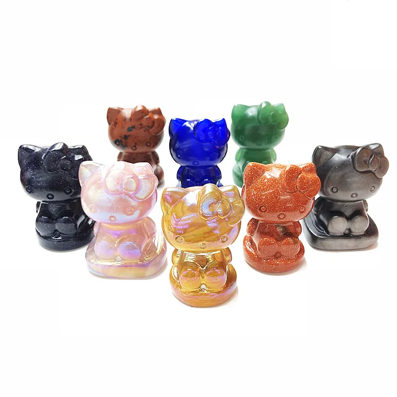 Wholesale natural quartz animal crystal Hello Kitty crystal carving crystal cat for decorative gifts