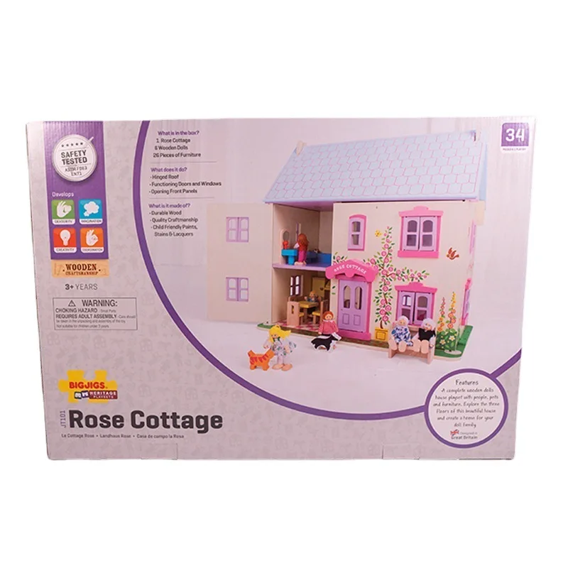 Wooden Doll House Diy Kit With Furniture Pretend Play Luxury Villa Model Play Set Toys