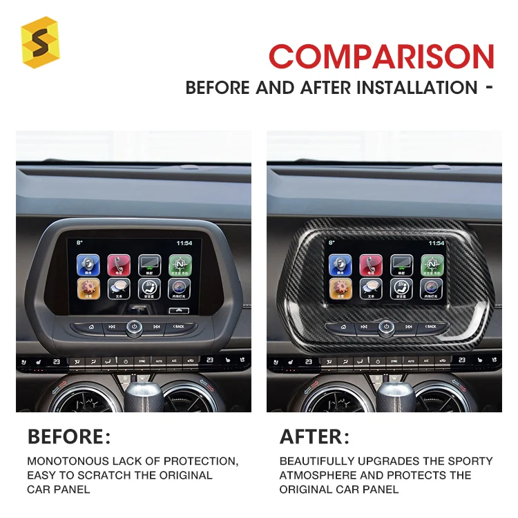 ES Carbon Fiber For Cars Interior Accessories Radio Screen Cover For Chevy Camaro