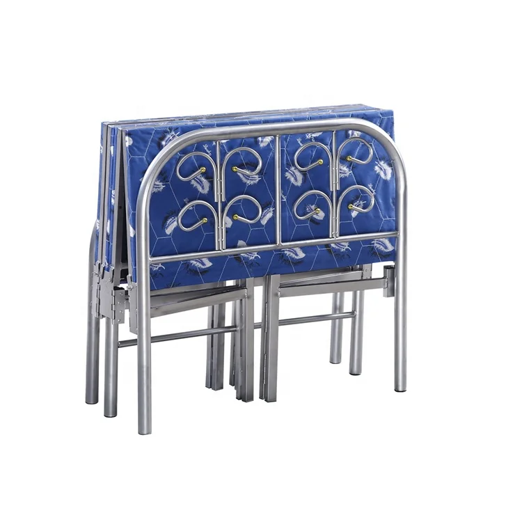 Folding bed with matress iron bed four part folding bed with 15 legs
