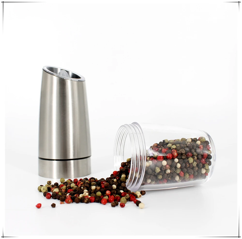 Amazon hot sale batteries operated gravity salt and pepper mill automatic grinder set LFGB CE RoHS approved