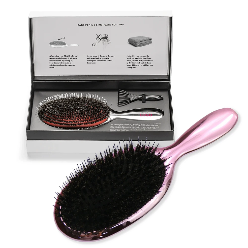 Private Label Bristle Hair Extension Brush Boar Custom Logo Wet Paddle ABS Wig Detangle Blowdry Brush Set For Women
