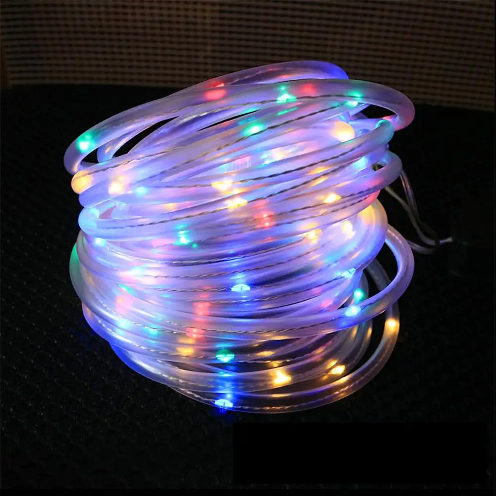 7M 50Led 8 Modes Battery Powered Outdoor Waterproof Tube Light Christmas Tree Rope Copper Wire  Decoration String Light