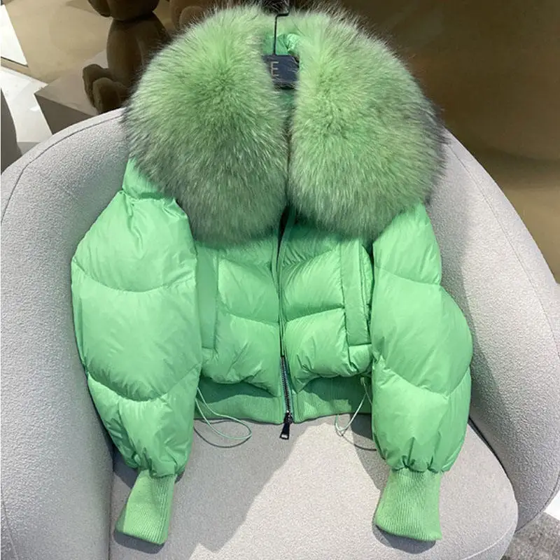 New Arrival 2024 Short Duck Down Coat Winter Jackets Women Puffer Coat Raccoon Fur Collar Jacket