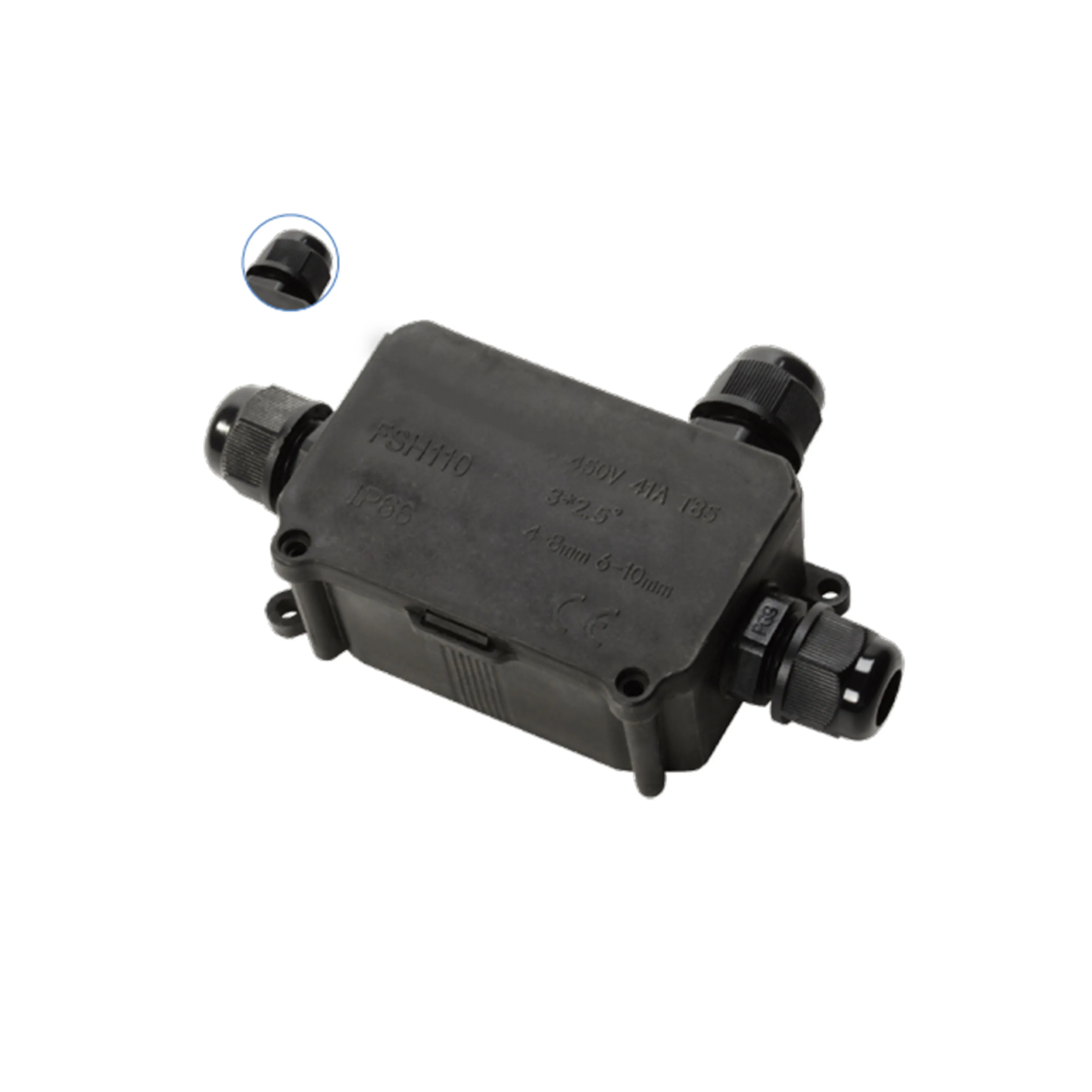 IP68  Waterproof 2 way Junction box with PG7 PG9 or M16 waterproof connector