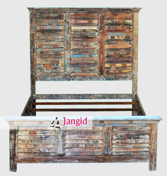 Indian reclaimed wooden double bed design