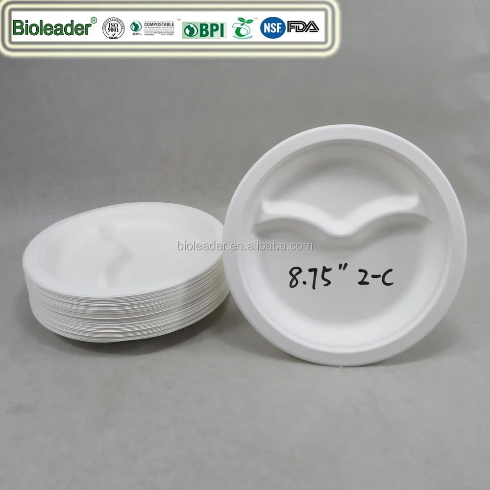 Disposable 3 Compartment Bagasse Dishes Plate Fish Dish Round Food Paper Natural Plant Pattern Not Support On-glazed 50000pcs