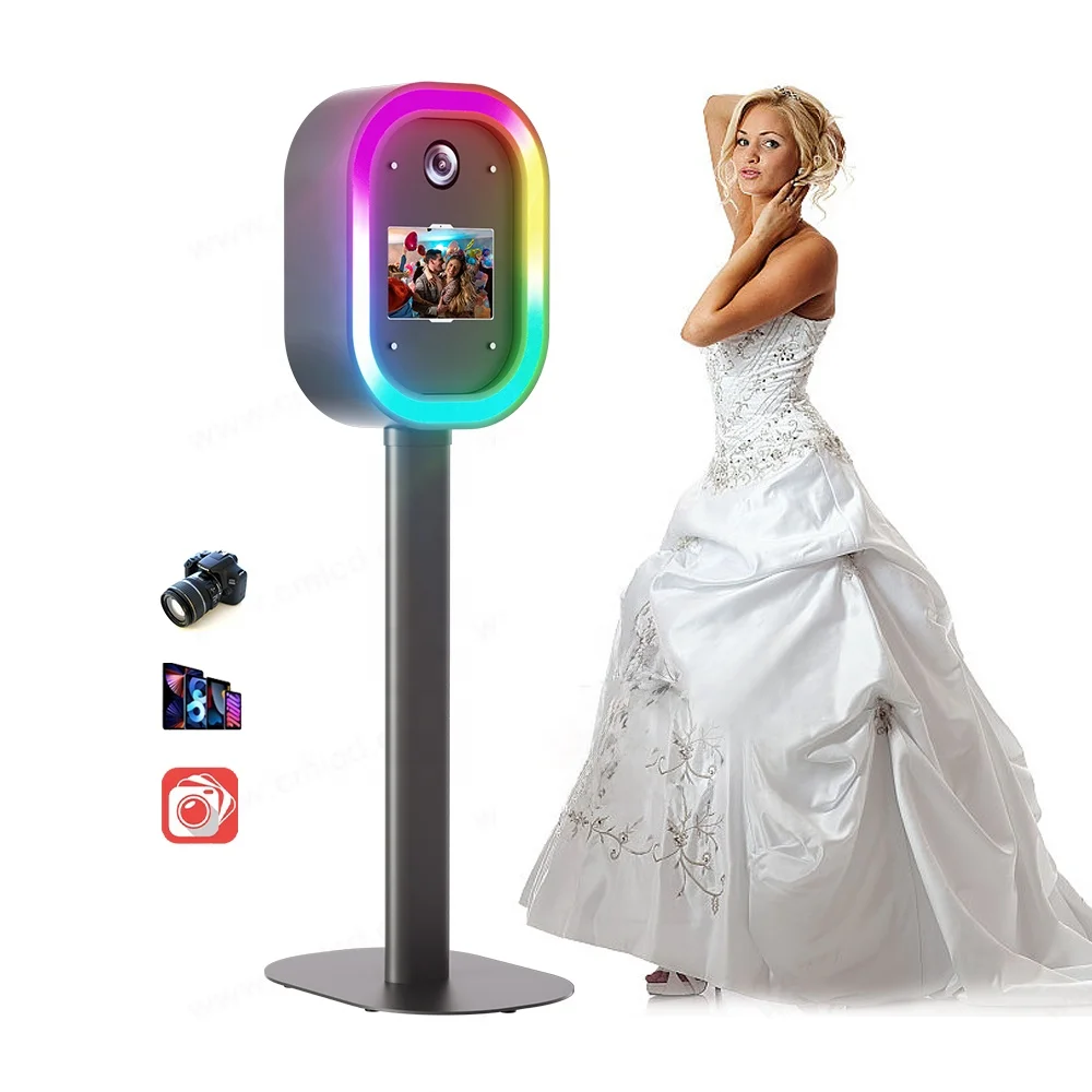 Wedding self service machine photo booth stand alone dslr camera black oval photo booth tablet photobooth for printing