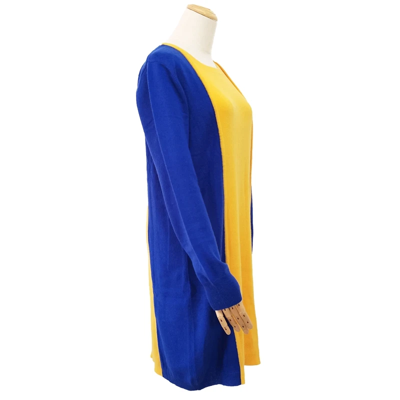 100%Cashmere Blocked Yellow And Royal Blue Woman Dress