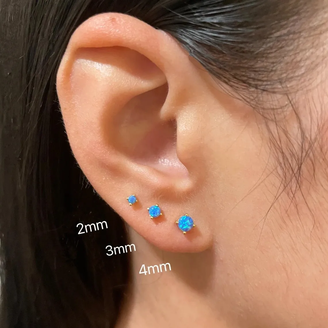 2/3/4mm Minimalist Round Opal Stud Earrings 925 Sterling Silver Jewellery