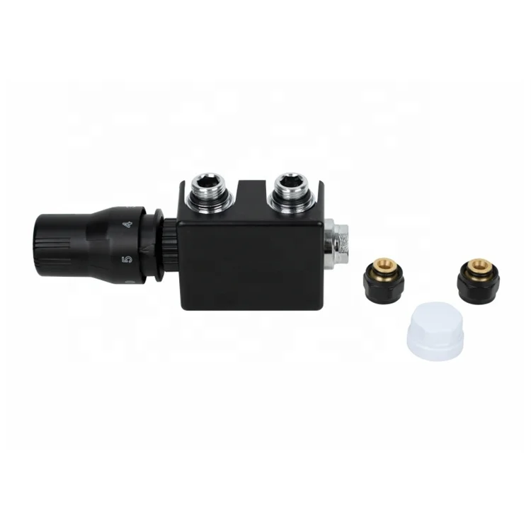 Lightweight Six-way Black Cover TRV Brass Temperature Control H Valve For Towel Radiator