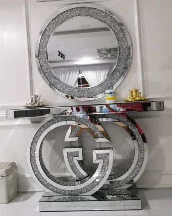 Luxury Decorative Console Table With Mirror Wood Sliver Sparkle Glass Hallway Table Entryway Mirrored Table