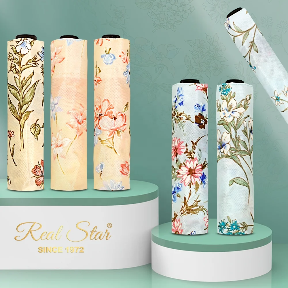 RST light weight 120g Japanese market 3 folding double sides fashion flower printing 6 ribs umbrella