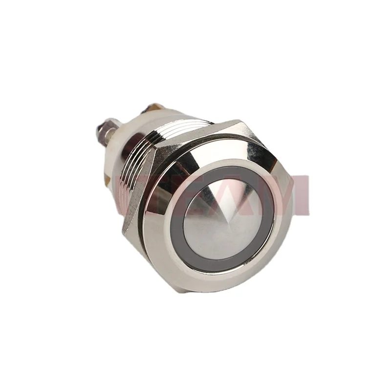 19mm Momentary Latching 12v 1no1nc Flat Round Head Ip65 On Off Dome Head 4pin Screw Terminal Waterproof Metal Push Button Switch