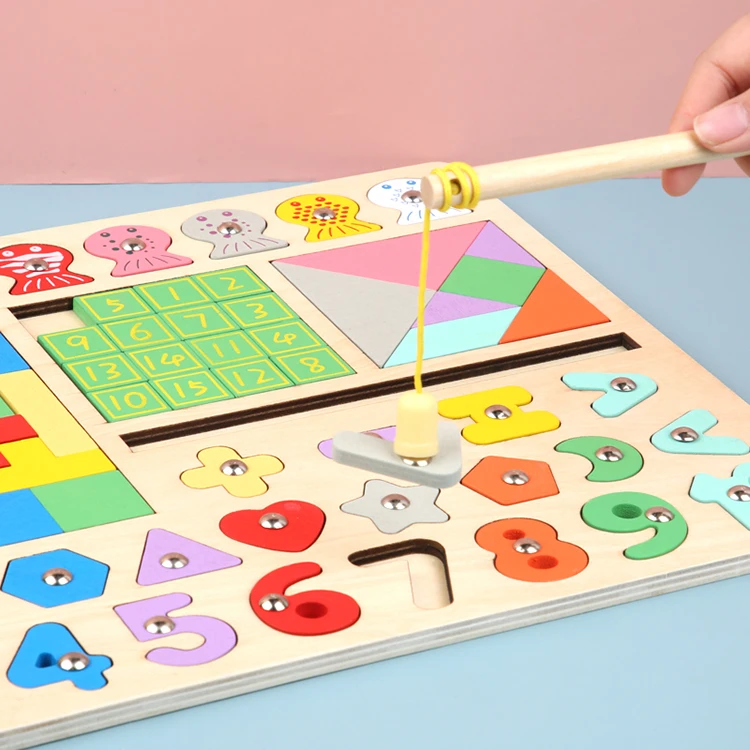 BDJ Digital 5 in 1 Matching Puzzle Early Learning Logarithmic board Colorful Wooden Tangram Brain