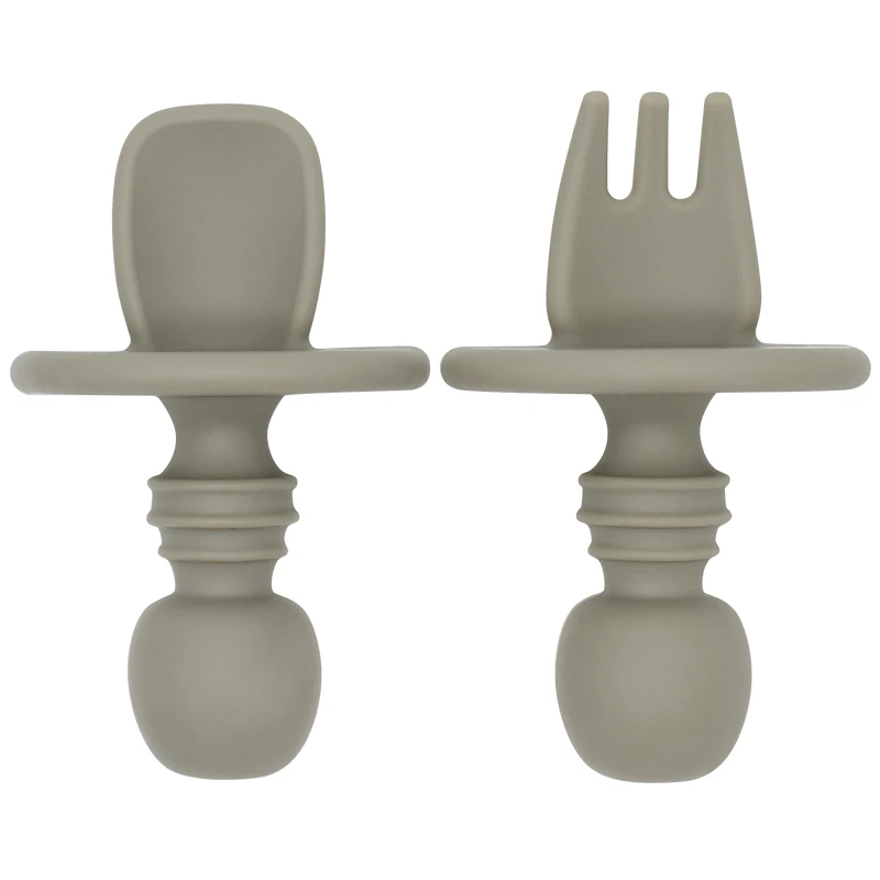 BPA free small size silicone feeding baby spoon knife and fork set