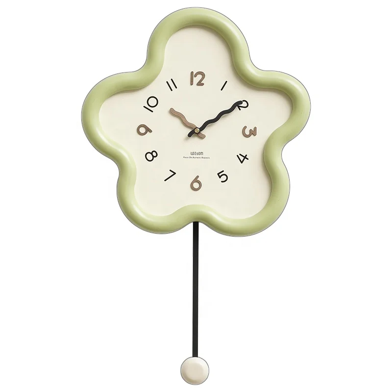 WOZOOM Korea Style Simple Fresh Flower Shaped Pendulum  Wall Clock Home Office Living Room Decor Modern Wooden Clocks For Sales