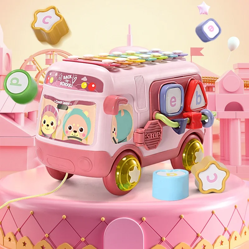 Multifunction School Bus Toys For Kids With Piano Letter Baby Rattle