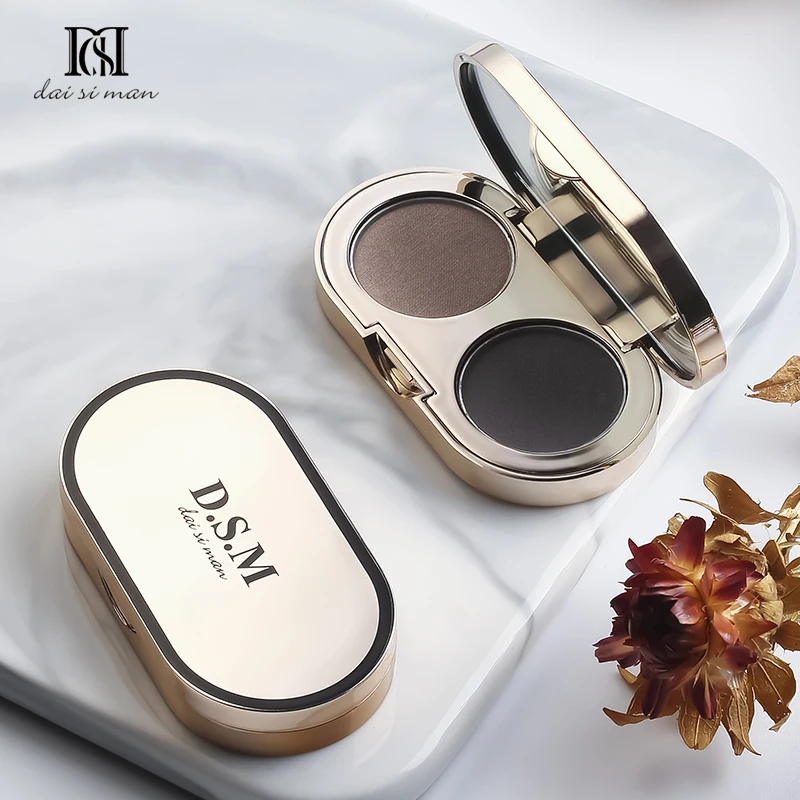 Oem Cosmetic 2 Colors Waterproof Black Tint Double Dual Effect Shaping Private Label Eyebrow Powder Makeup With Brush Set
