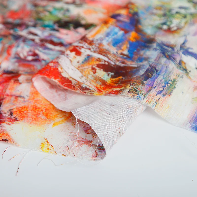 Pure linen high quality 17*17/52*53 Linen soft fabric red Floral for comfortable clothing