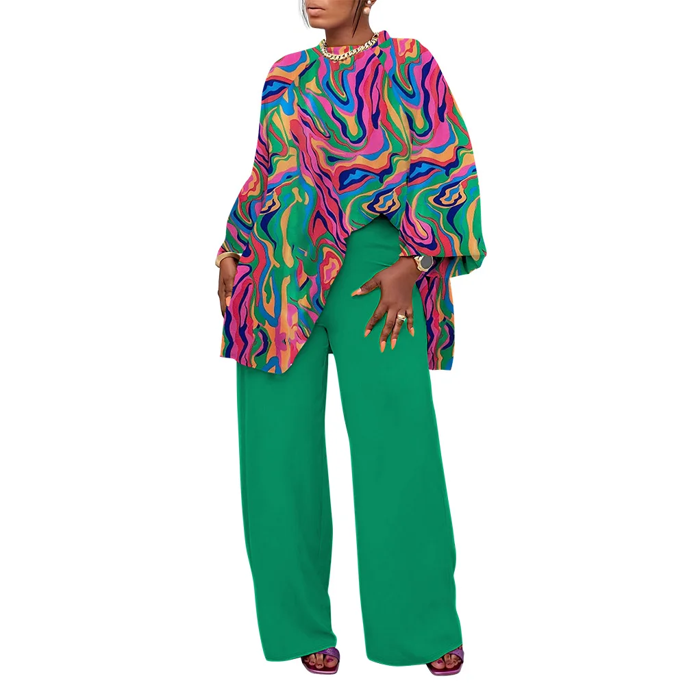 Plus Size Womens Sets Two Pieces Fall Loose Casual Suit African Style Clothing Print Long Sleeve Set Women Pants and Top