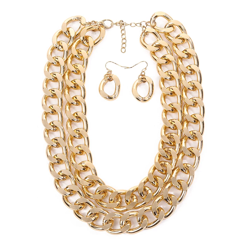 Factory Custom Gold Plated Wide Chain  Necklace Earrings Set Trendy Costume Design Jewelry Gift Elegant Jewelry Sets