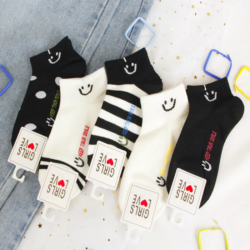 Custom Logo Smile Face Cute Socks Breathable Fashion School Cozy Ankle Socks