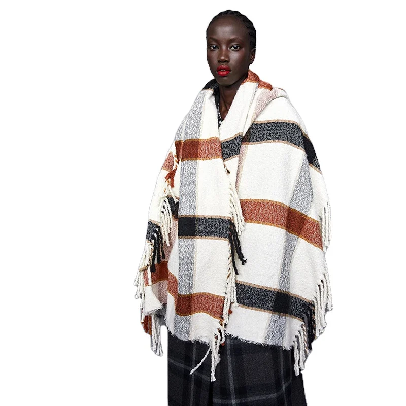 Cashmere scarf with big tassels on all sides thick shawl in autumn and winter Pashmina Shawls Cashmere warm scarf for women