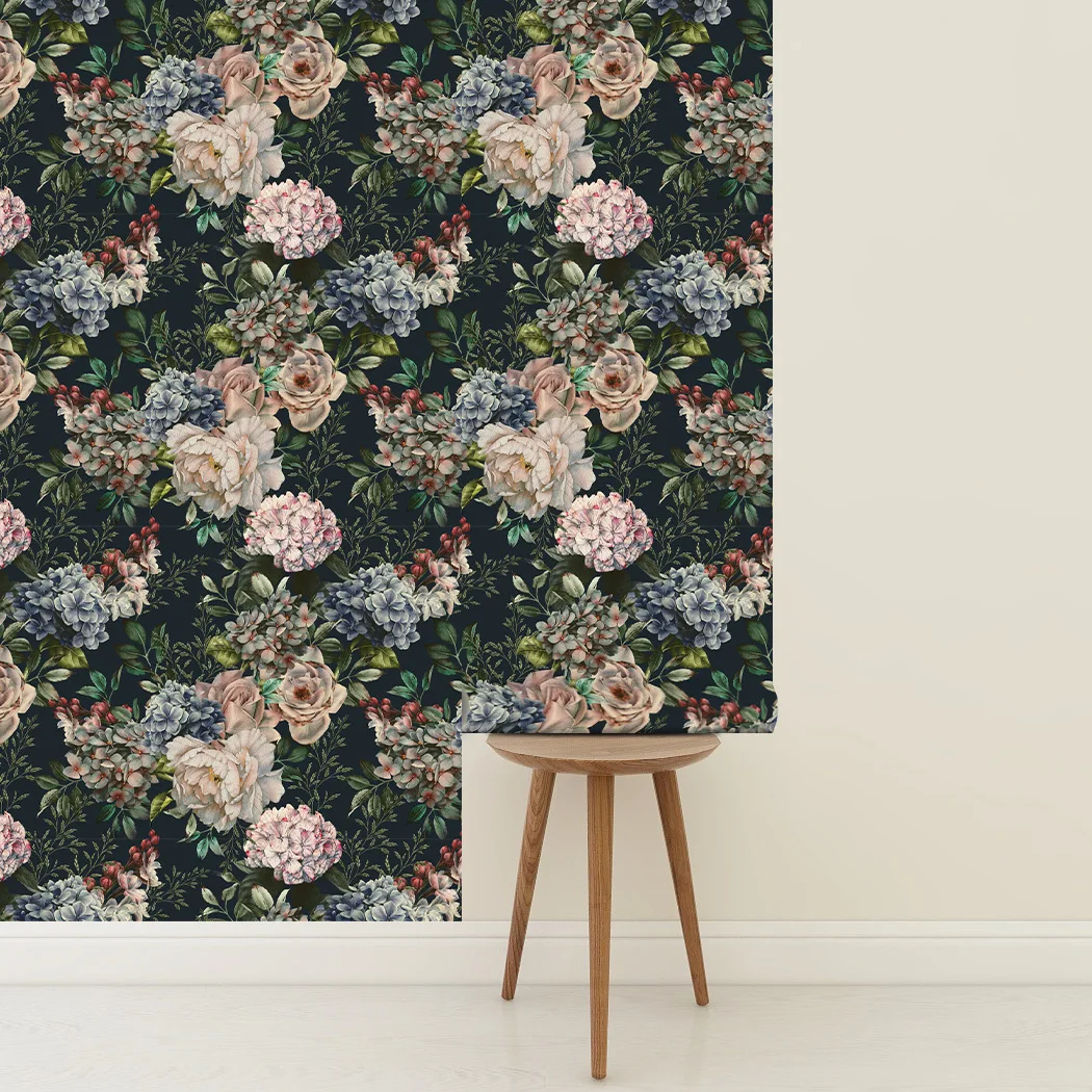 Dark flowers green plants, retro self-adhesive wallpaper foreign trade hot selling removable dormitory renovation murals