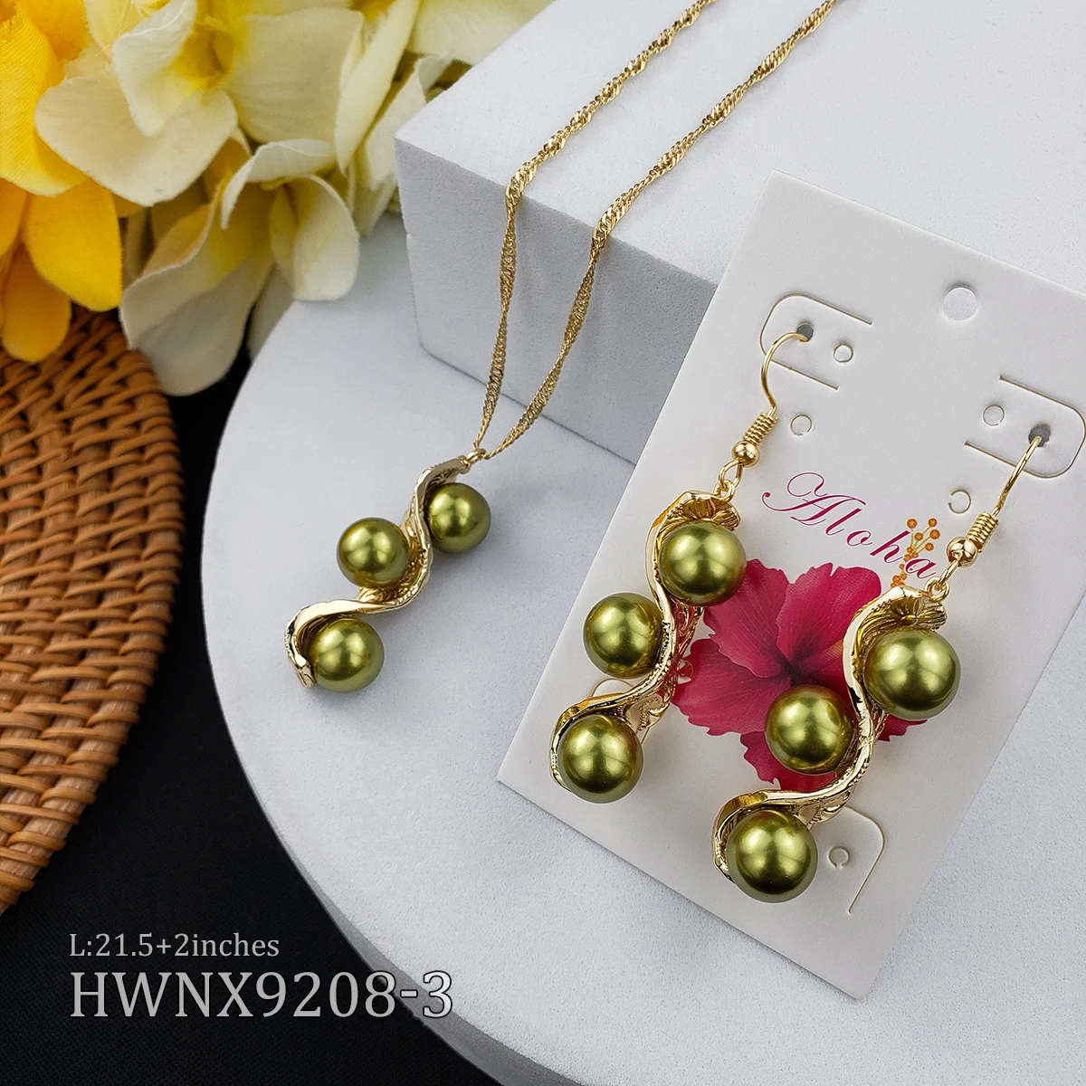 
Necklace Earring Pearl Women Set 18K Gold Plated set jewelry hawaiian 