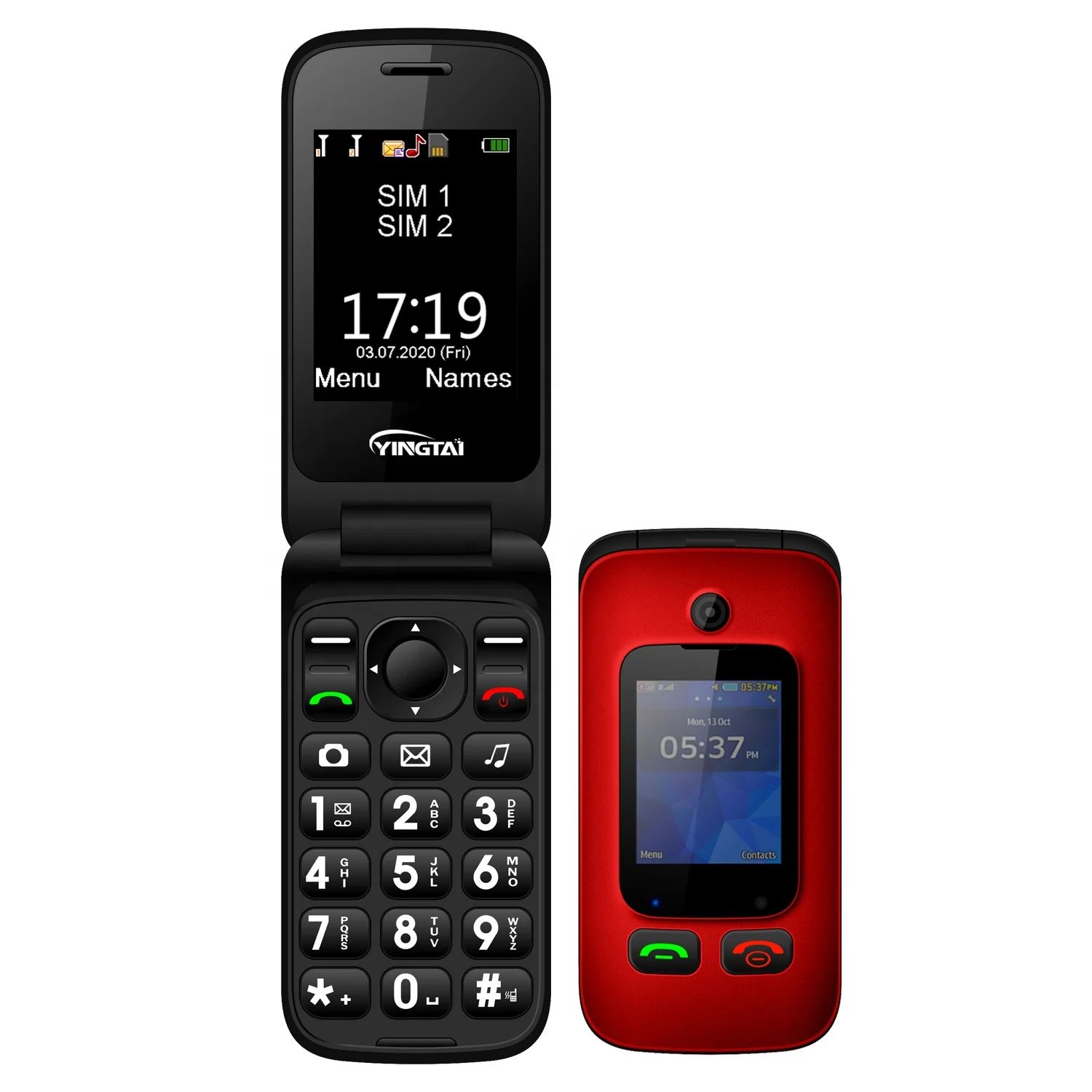 Dual Screen 4G spreadtrum T107 chip 2.4+1.77 inch dual SIM flip phone with SOS telephone for elderly