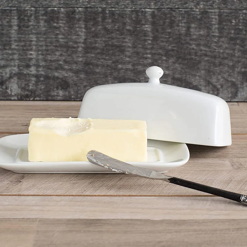 Hot Selling Rectangle  Ceramic Butter Dish Porcelain Cheese Storage Ceramic Holders Dishes With  Lid