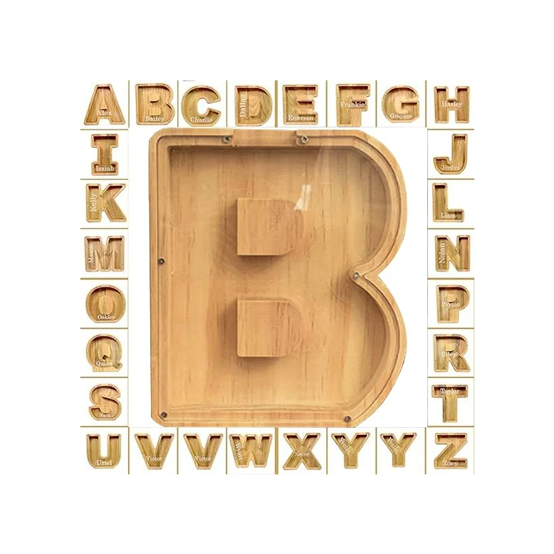 Wooden Letters Shape  Piggy Bank Wood Piggy Bank Wood Coin bank for Kids