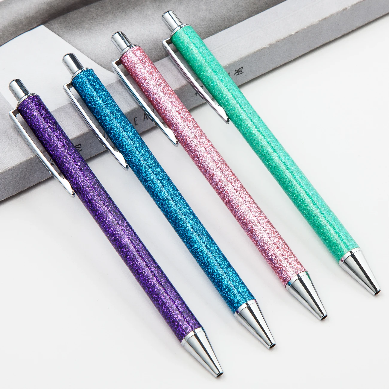 Pen glitter Promotional Gift Item Sequins shiny pen body with 1.0mm refill Engraved logo on clip metal pen