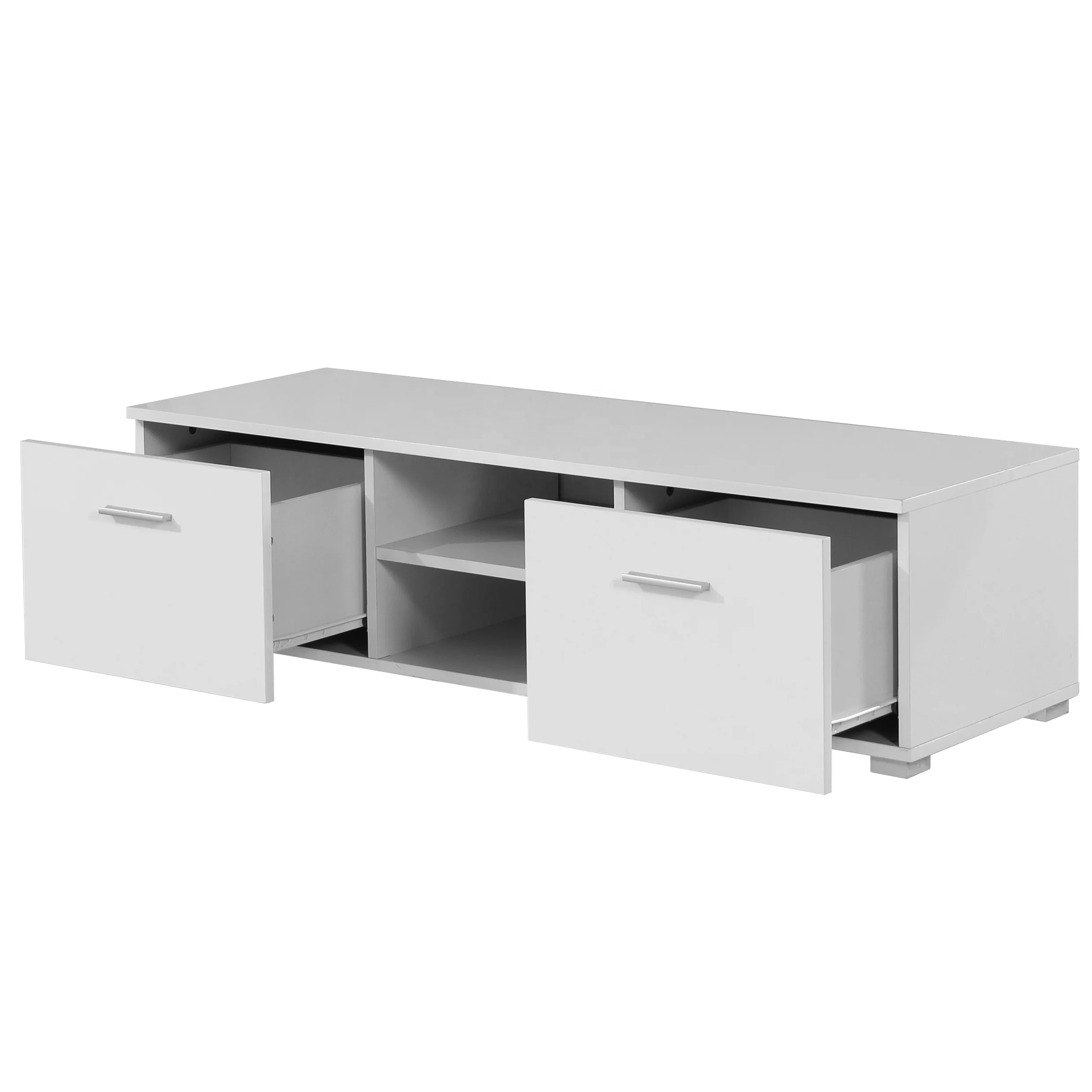 White TV PU High gloss paint wooden TV Media Console  Table 2 Storage Cabinet With Open Shelves For Living Room