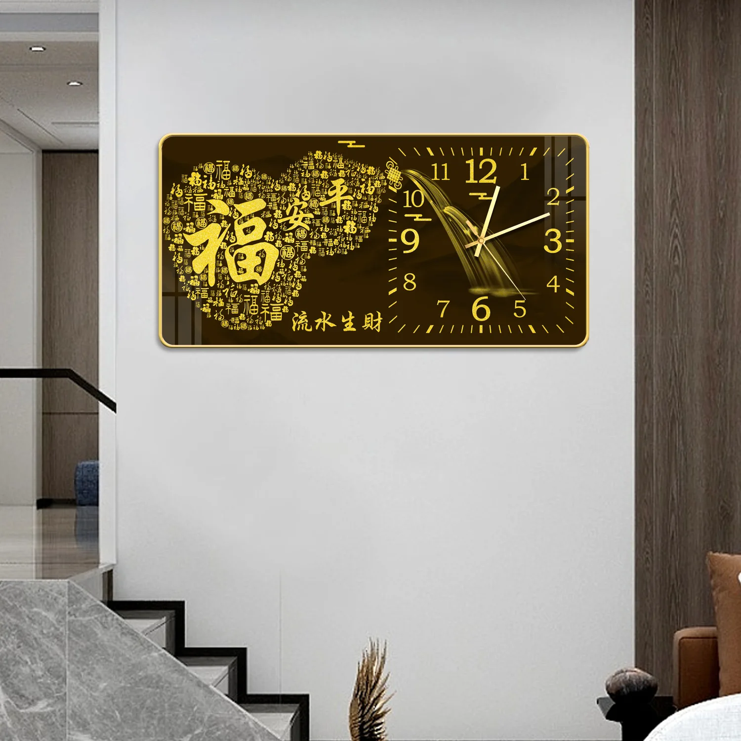 Custom Chinese Fu Zi gourd wall clock porch hallway decoration mural rich tree Wang house feng shui hanging