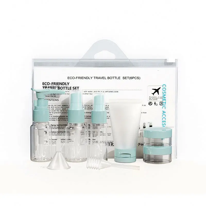 FTS Fast Delivery Clear Plastic Bottle And Jar With Bag /Personal Care Travel Bottle Set