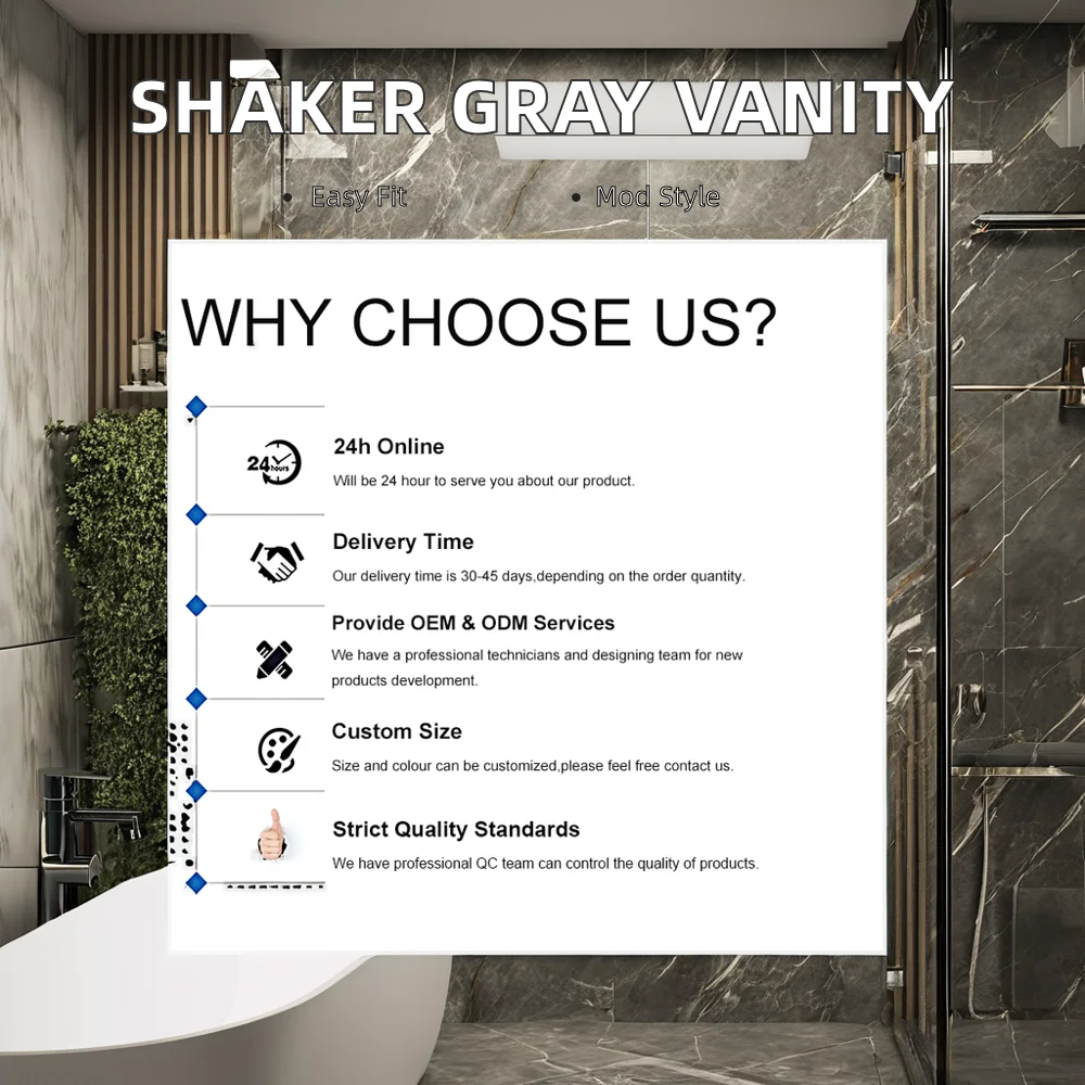 Factory 48-Inch Bathroom Vanity with Sink Gray Paint Shaker Door MDF Cheap Price Vanity Vanities